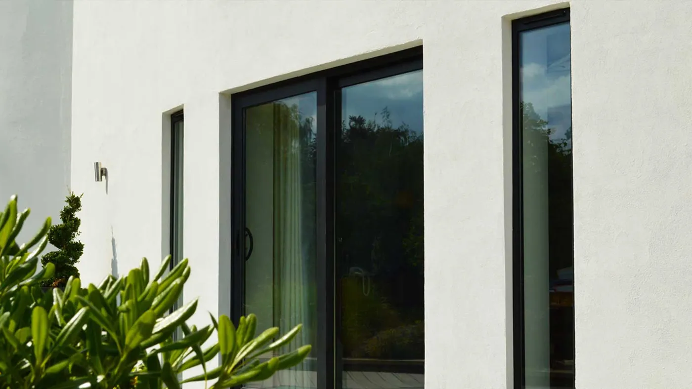 Anthracite grey sliding patio doors on modern property, Ascot