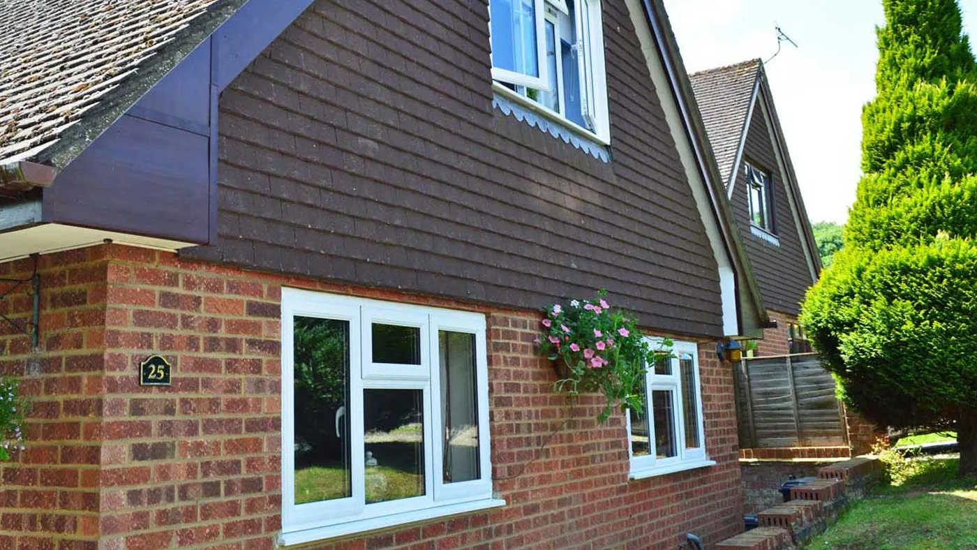 White casement windows on modern semi-detached extension, Iver